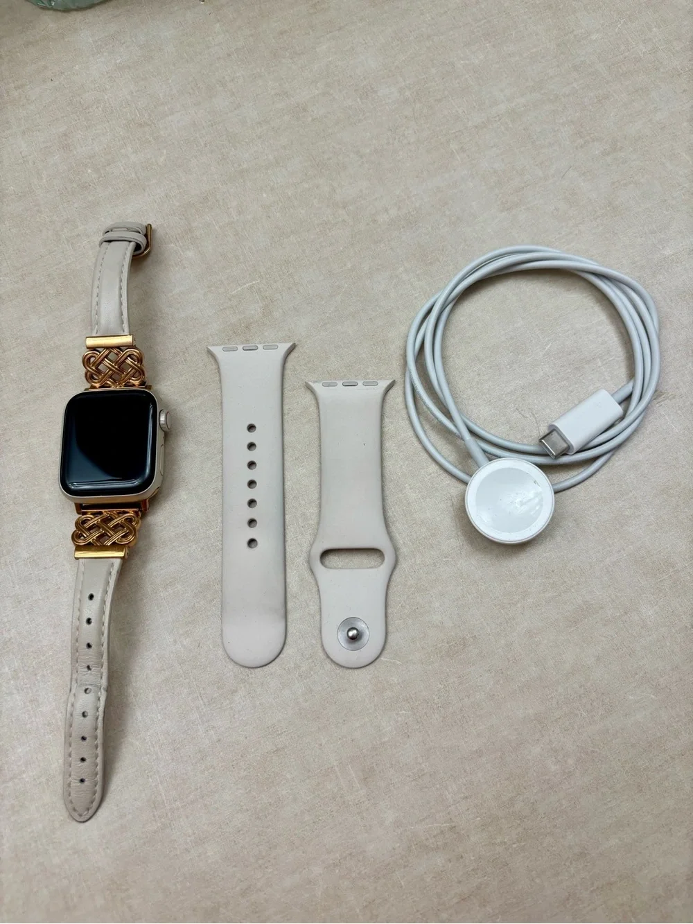 Apple Watch with Gold Case and Cream Bands, Includes Charger